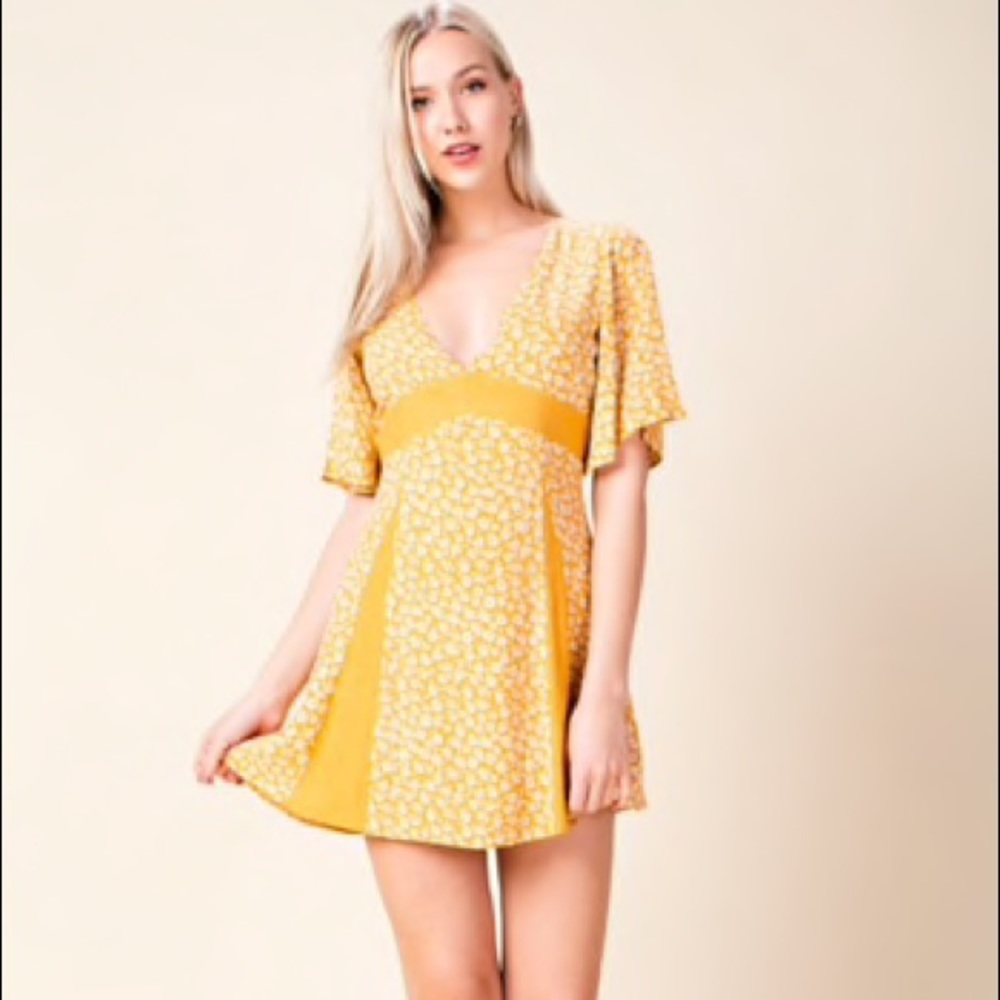 Yellow floral summer dress